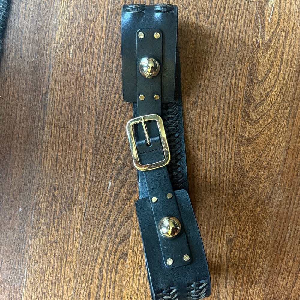 Diane Von Furstenberg Black Belt with Gold Buckle XS vintage
